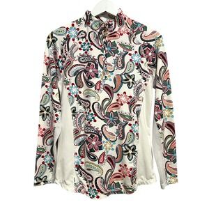 SanSoleil Shirt Womens Small Multicolor Floral‎ UPF 50 1/4 Zip Mock Neck Top